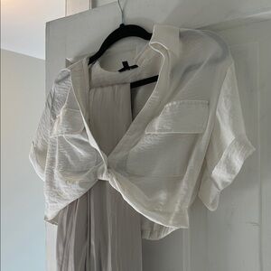 Dynamite White Twist Crop Top (set with silk pants that are sold separately)